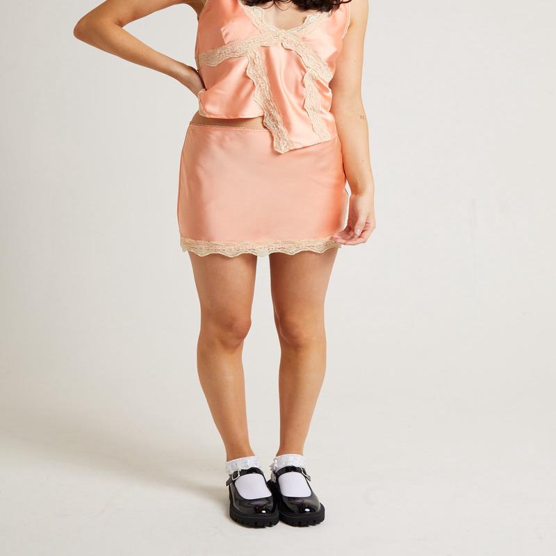 Sylvie Lace Slip Mini Skirt in Coral