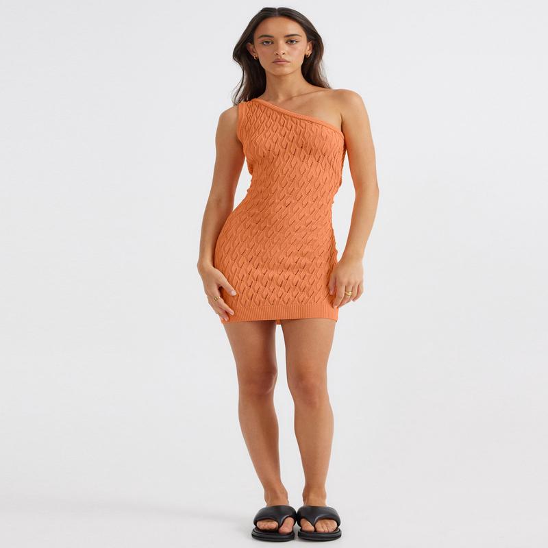 Claire One Shoulder Mini Dress in Orange