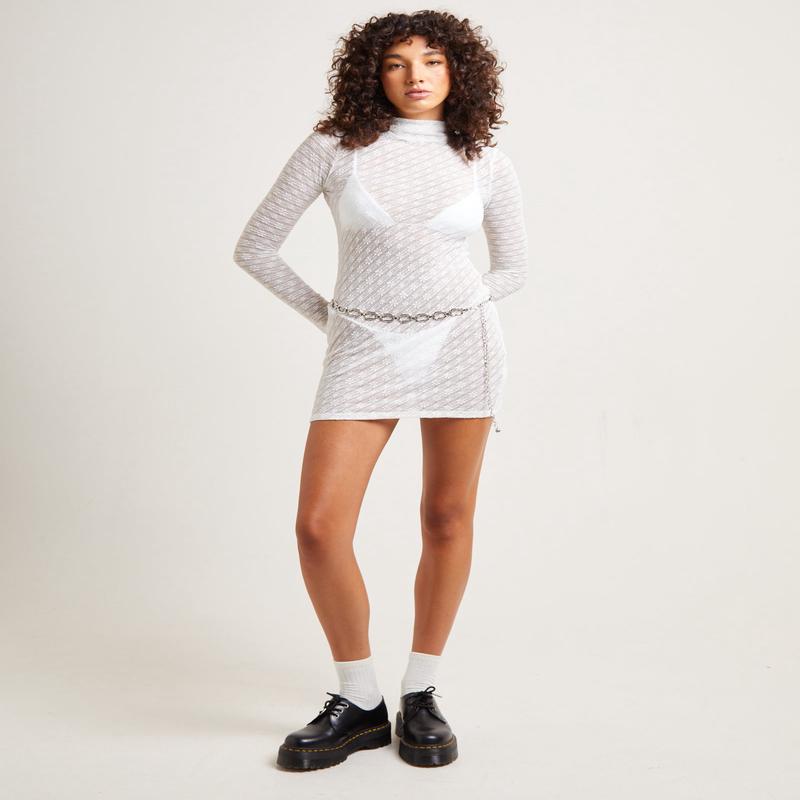 Eleanor Lace Sheer Mini Dress White