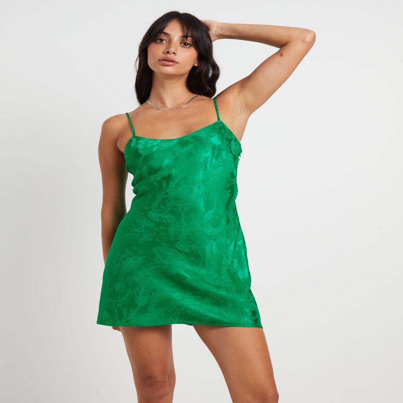 Eva Jacquard Mini Slip Dress in Green