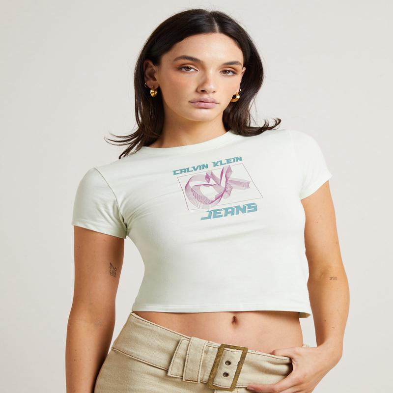 Hyper Real CK Y2K Fitted Tee in Canary Green