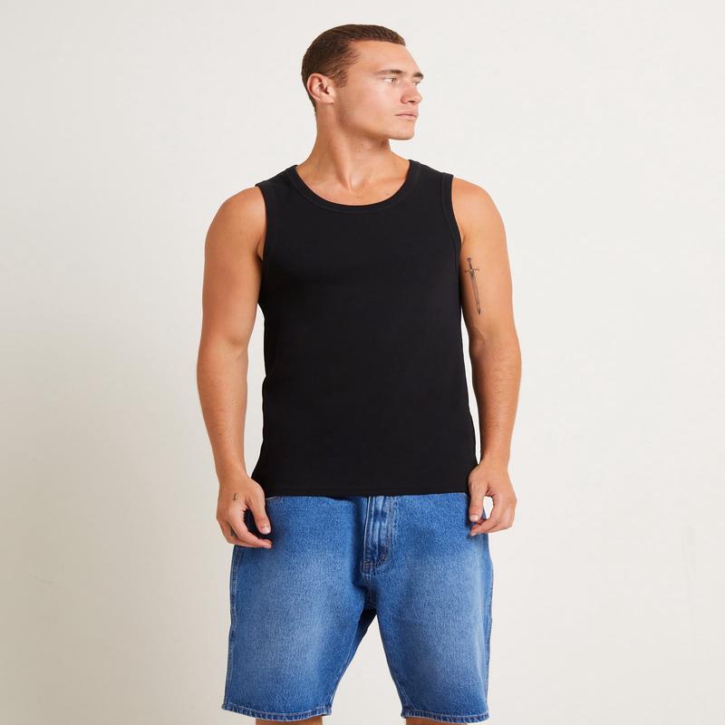 Mens Ribbed Singlet in Black