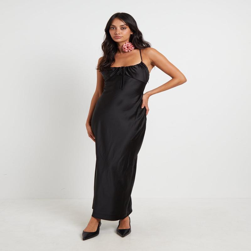 Ruby Romantic Maxi Slip Dress in Black