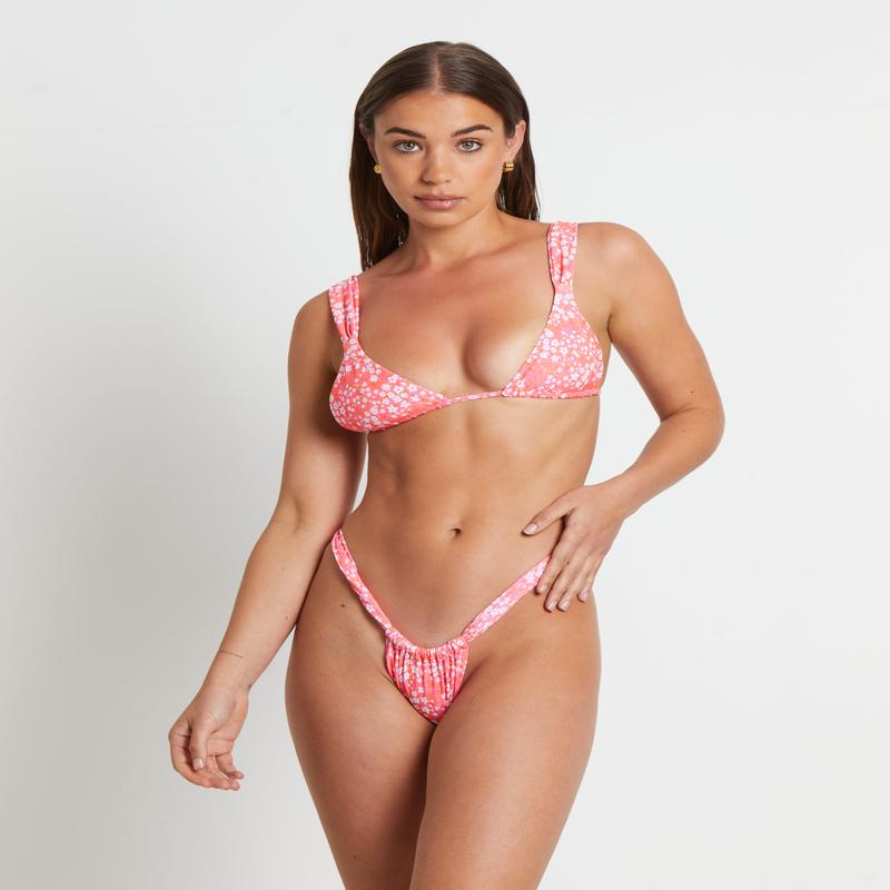 Slide Bralette Bikini Top in Coral Crush