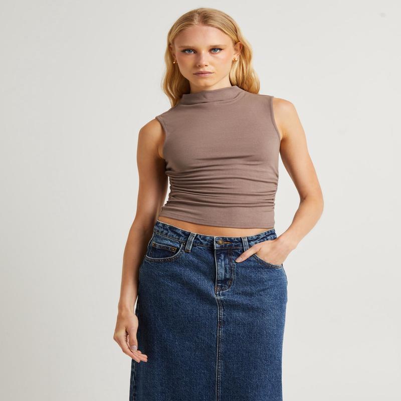 Avery High Neck Ruch Tank Top