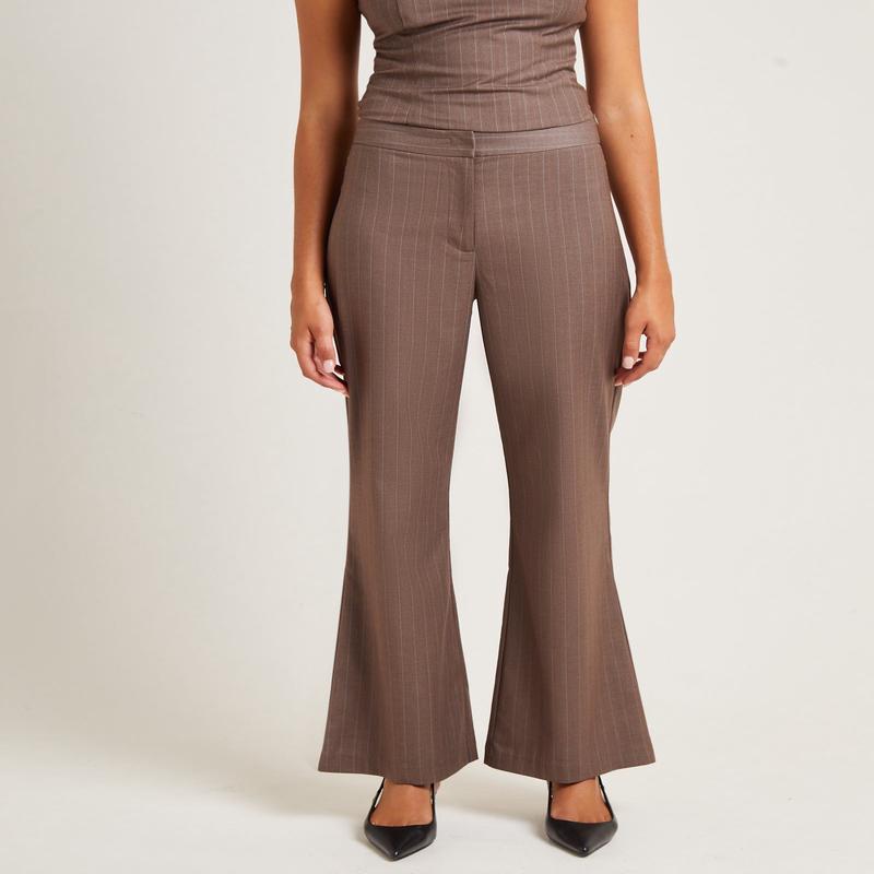 Jenna Pinstripe Straight Pants Chocolate