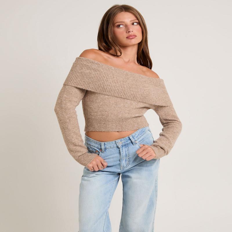 Milly Off Shoulder Knit Sweater