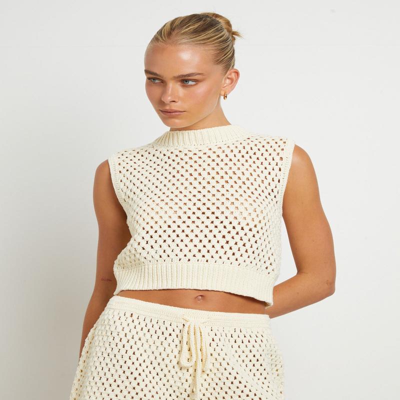 Isla Crochet Vest in Cream