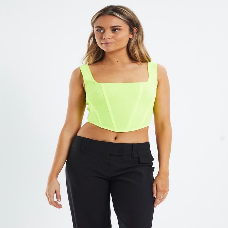 Adaline Mesh Square Neck Corset Yellow
