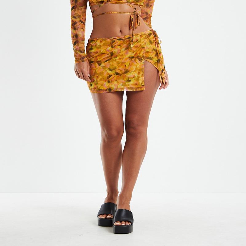 Cartia Mesh Wrap Skirt Orange