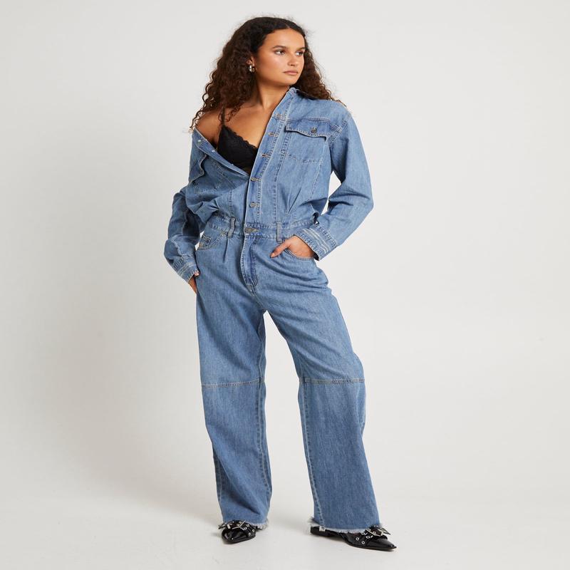 Denim Trucker Overalls Blue Lilac