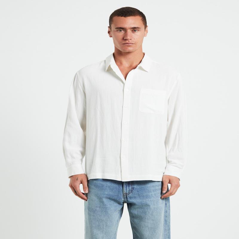 Harrison Linen Long Sleeve Shirt in White