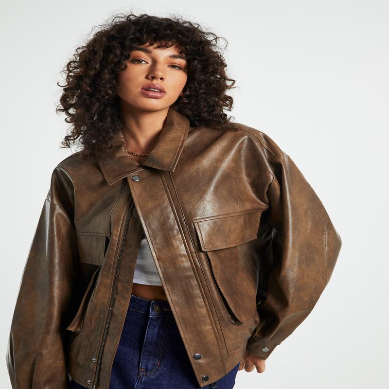 Jen Oversized Patch Pocket Jacket Brown