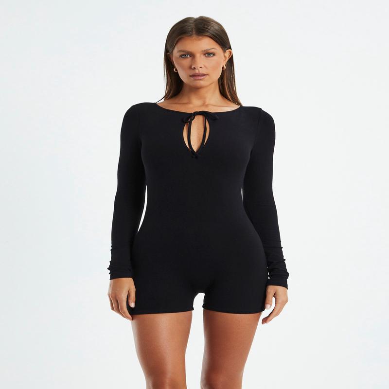 Kayla Stretch Plunge Romper Black