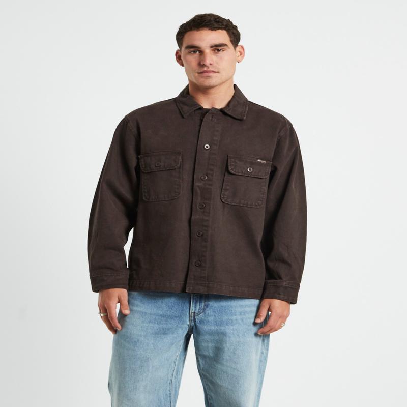 Windsor Twill Long Sleeve Overshirt in Umber Brown
