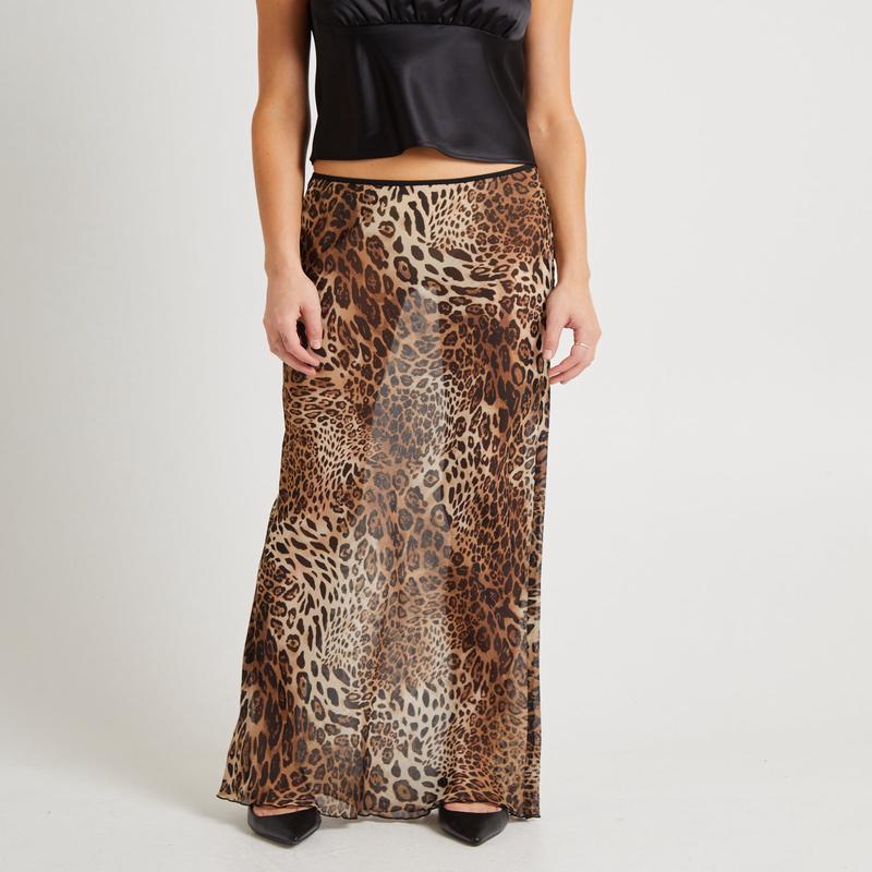 Alora Leopard Slip Maxi Skirt