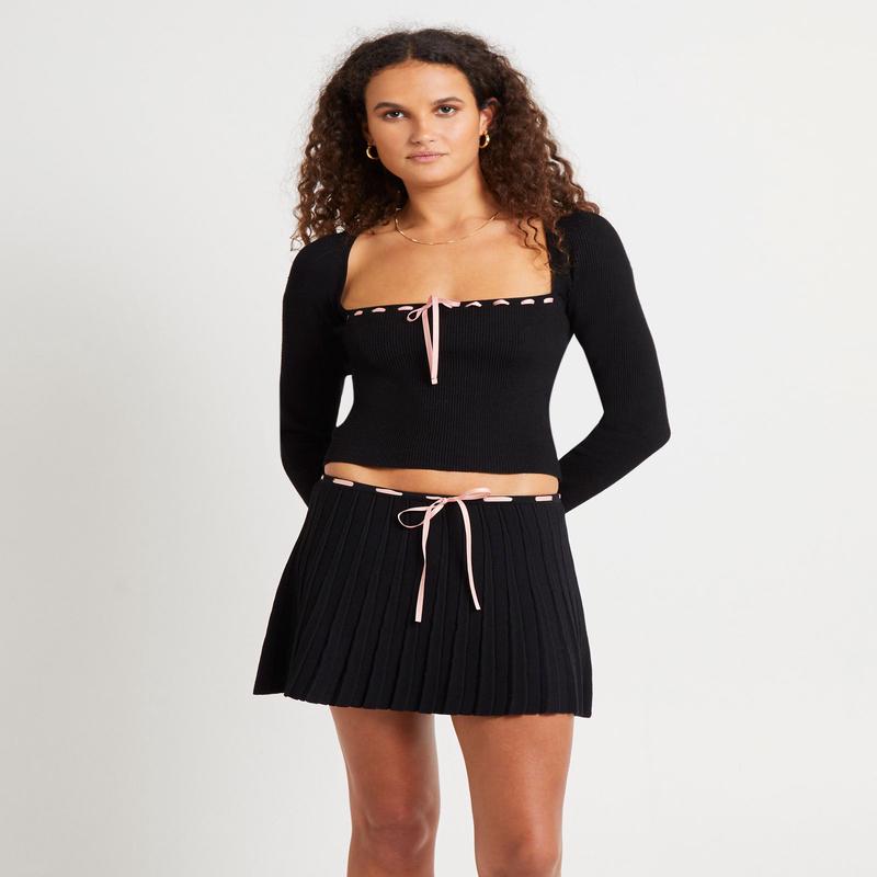 Cartia Laced Square Neck Knit Top