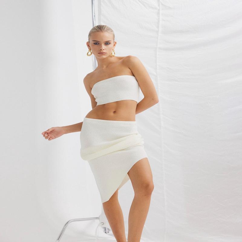 Davia Knit Crop Top Off White