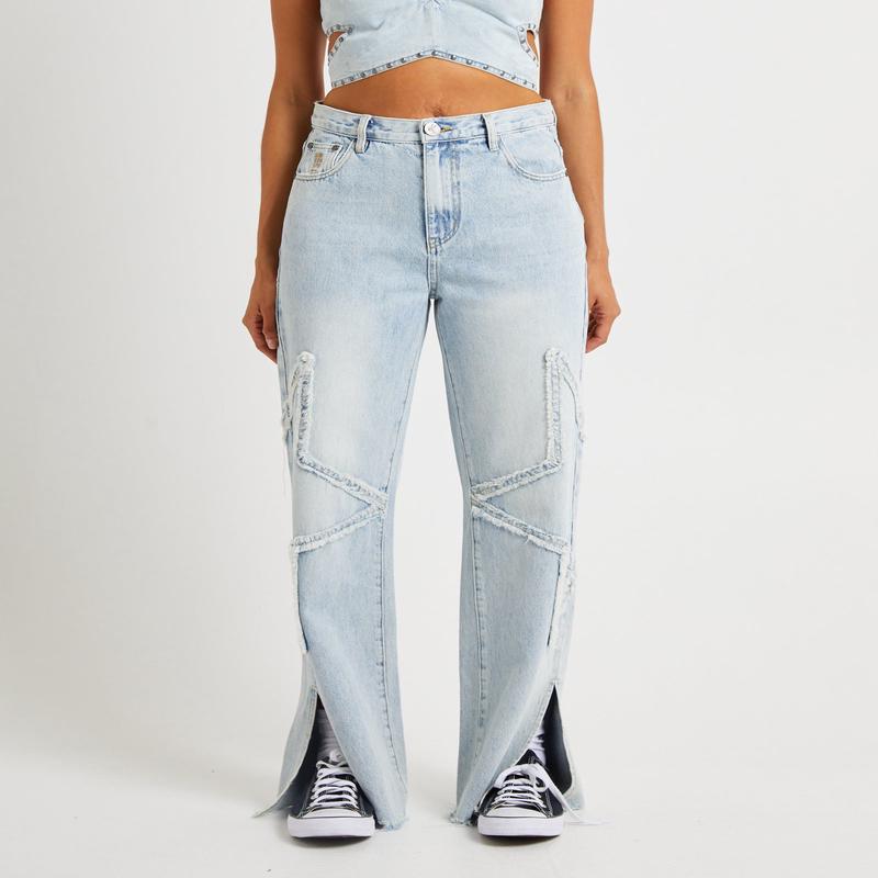 Diamonde Star Straight Leg Mid Waist Denim Billie Jeans