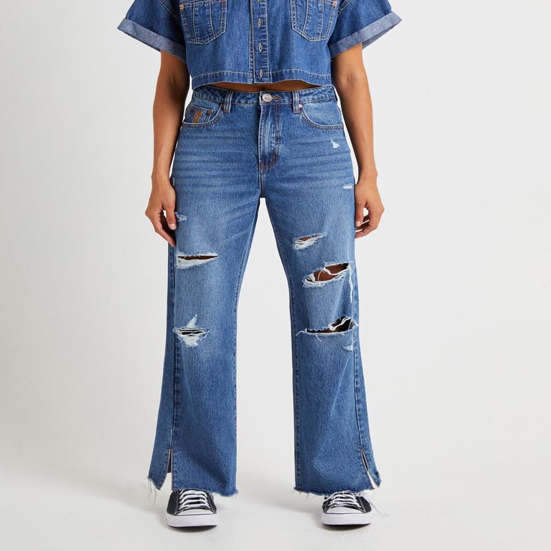 True Straight Leg Mid Waist Denim Billie Jeans