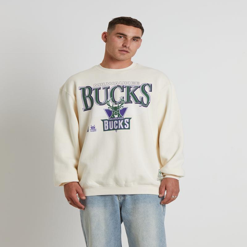 Underscore Milwaukee Bucks Crewneck Jumper in Unbleached White