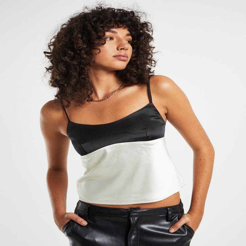 Amanda Colour Block Slip Top Mono Black