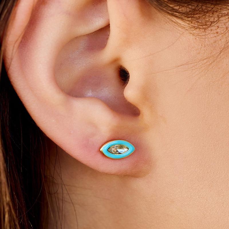 Cerulean Stud Gold Earrings