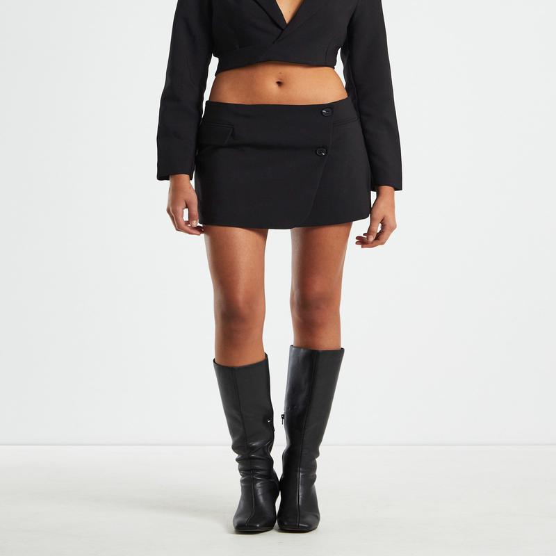 Margot Tailored Mini Wrap Skirt Black