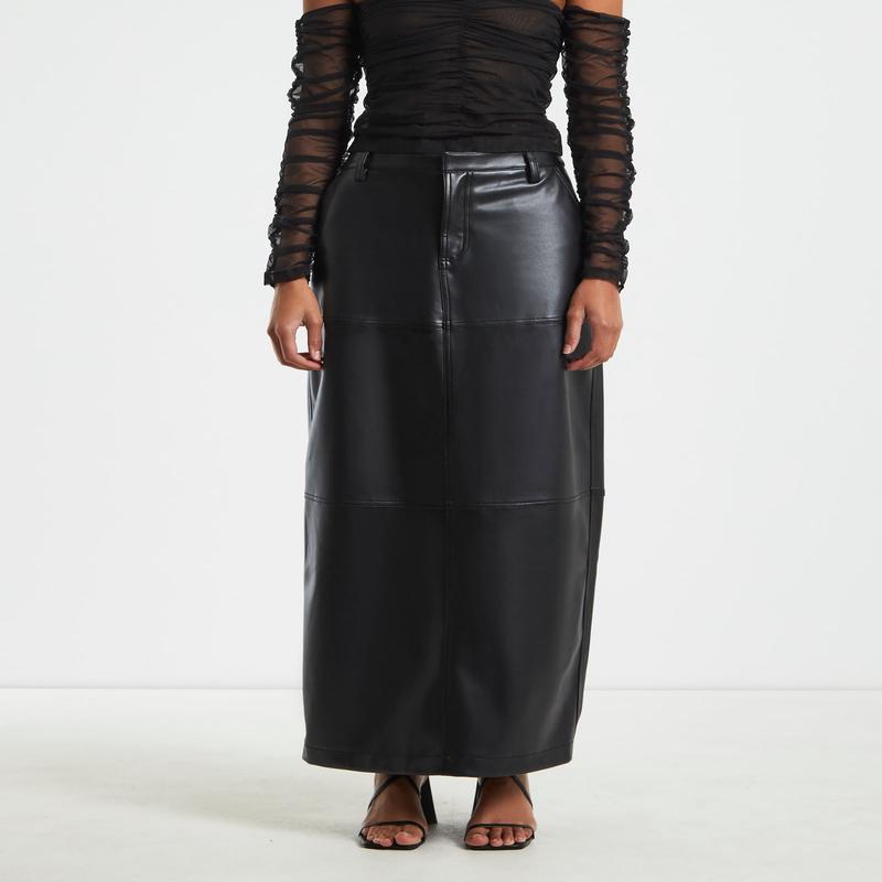 Millie Leather Look Maxi Cargo Skirt Black