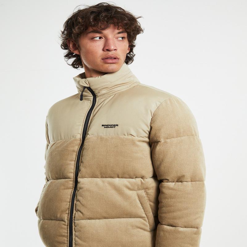 Panel Cord Puffer Jacket Sand