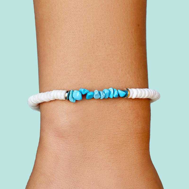 Puka Shell and Turquoise Chip Stretch Bracelet