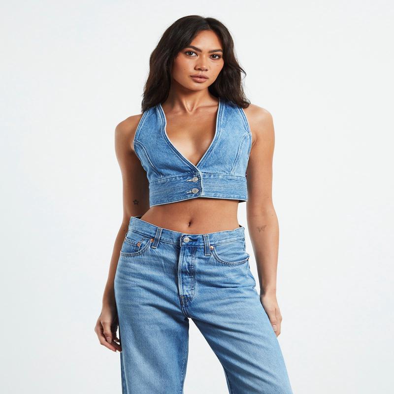 Raine Denim Crop Top Blue