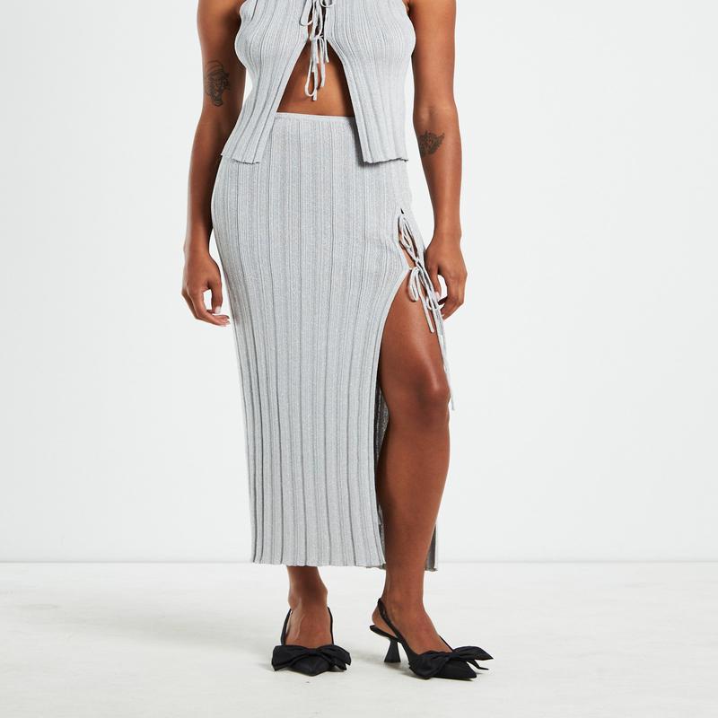 Sadie Tied Up Lurex Knit Midi Skirt