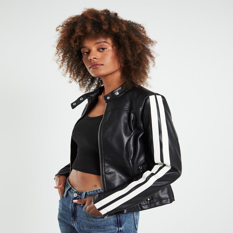 Tenille Racing Stripe Moto Jacket Black