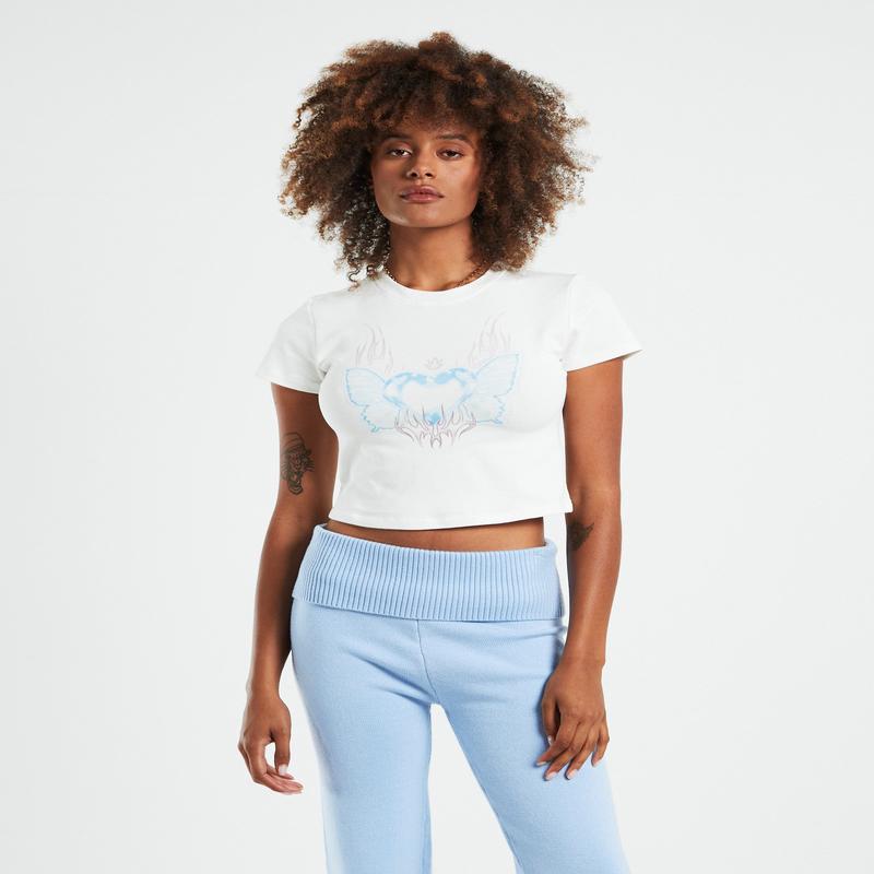 Zuri Chrome Heart Baby Tee White