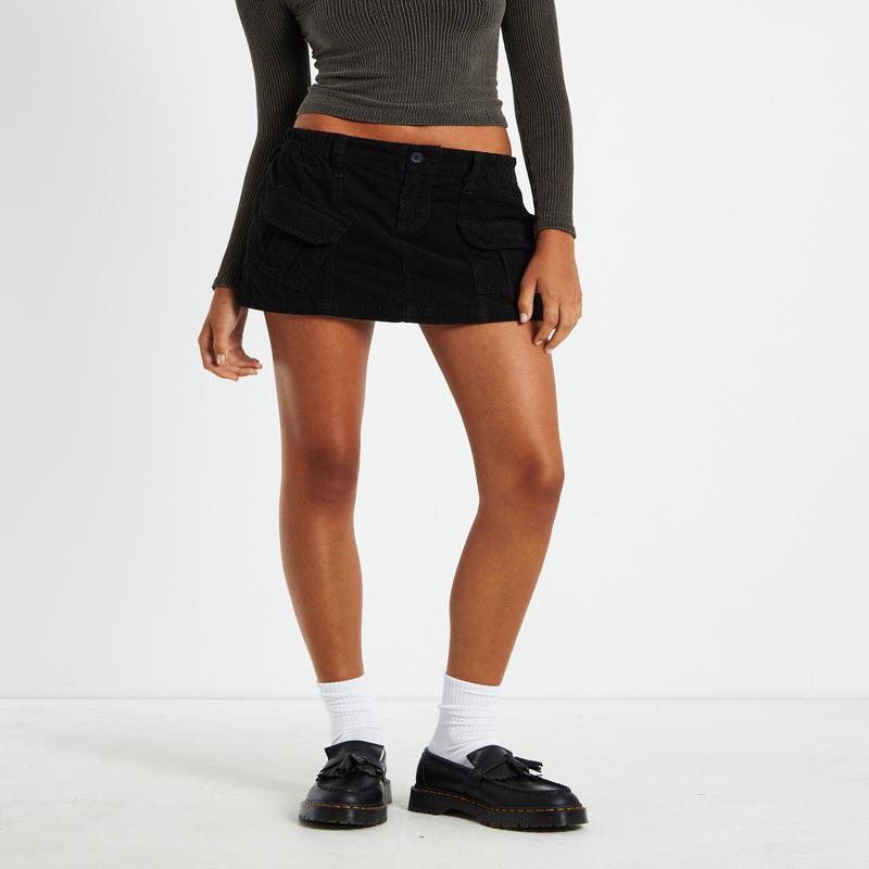 BDG Cord Cargo Skirt Black