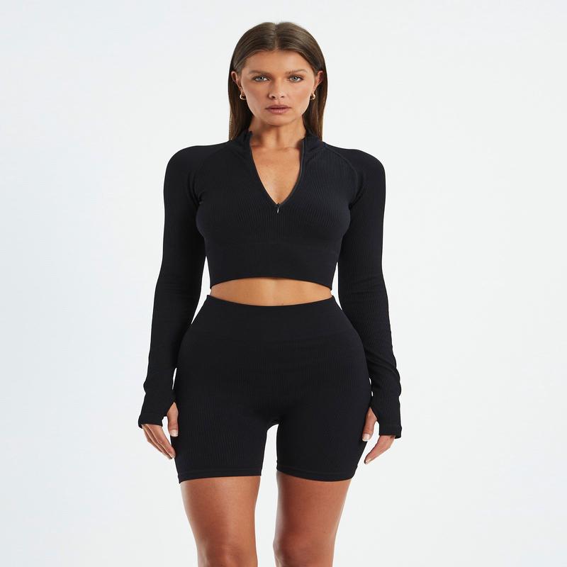 Long Sleeve Quarter Zip Top Black