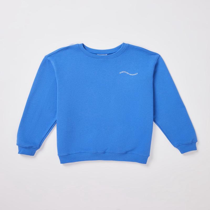 Teen Girls Oversized Wave Origin Fleece Crew Neck Jumper in Cobalt Blue