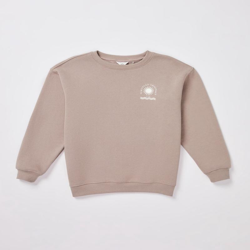 Teen Girls Resort Club Crew Neck Fleece Jumper in Taupe