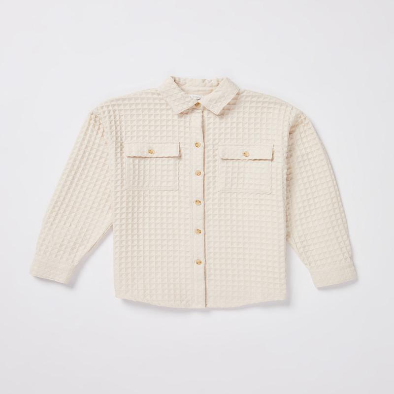 Teen Girls Waffle Long Sleeve Shirt in Coconut