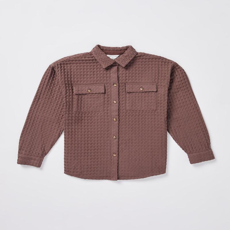 Teen Girls Waffle Long Sleeve Shirt in Mocha