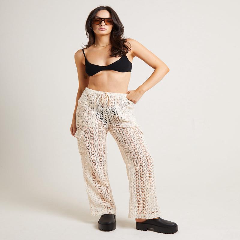 Zulu Crochet Cargo Pants in Milky White