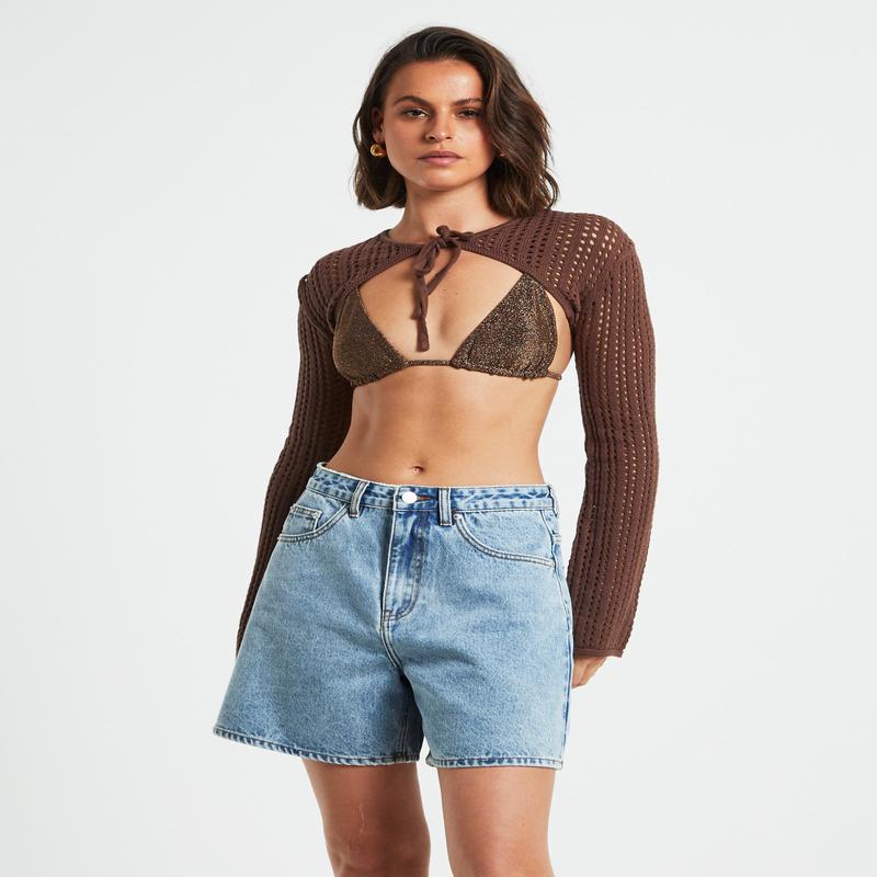 Pennie Crochet Bolero in Chocolate Brown