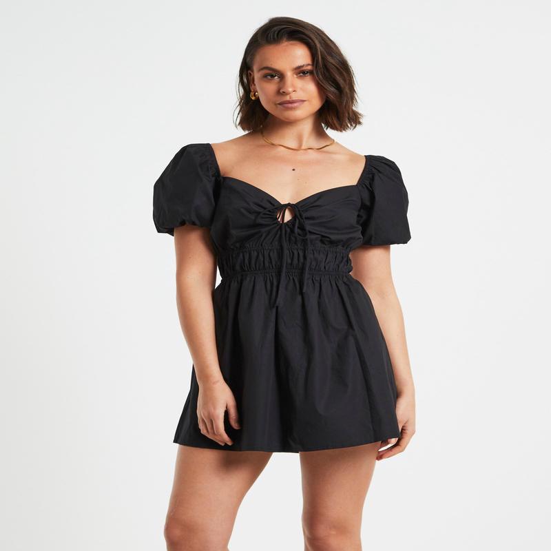 Rylee Backless Puff Sleeve Mini Dress in Black