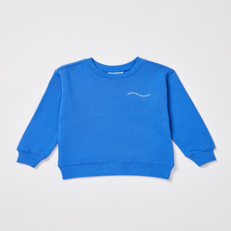 Girls Oversized Wave Origin Fleece Crew Neck Jumper in Cobalt Blue