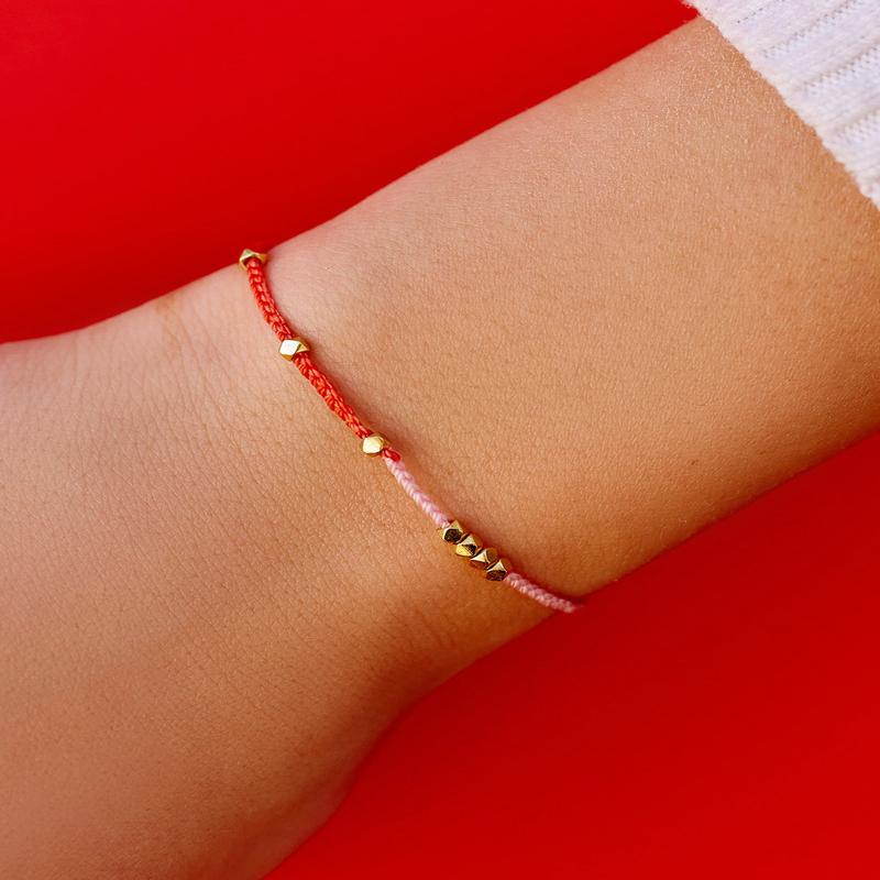 Pink & Red Two Tone Dainty Gold Bracelet