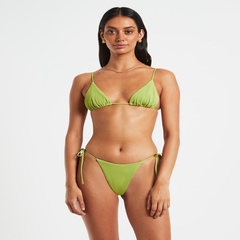 Rib Skinny Strap Triangle Bikini Top