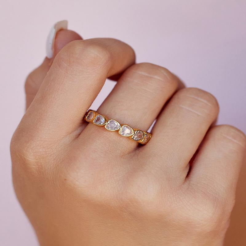 Stone Heart Band Gold Ring