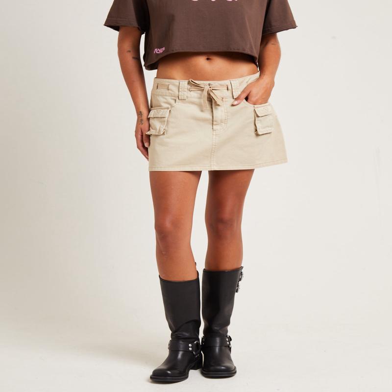 Codie Mid Rise Cargo Skirt Stone
