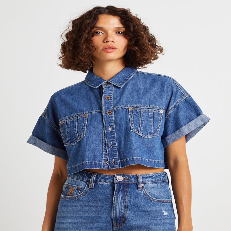 Cropped Western Denim Shirt